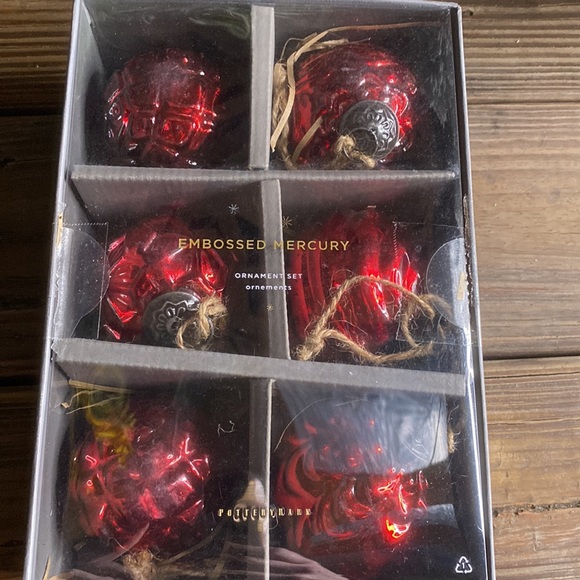 Pottery Barn Mercury Glass Adorned Retro Vintage Style Red Ornaments - Set of 6 - Picture 8 of 14